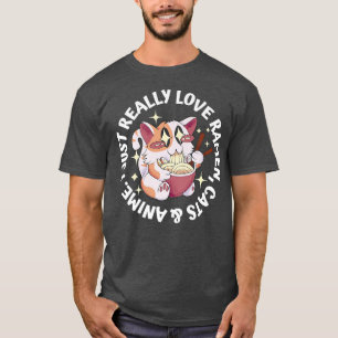 Camiseta Anime de Amor, Gatos e Ramen Garota Japonesa Moe O