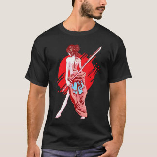 Camiseta Anime de Arte Japonês Samurai Girl