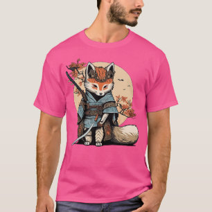 Camiseta Anime de Fox do Samurai Japonês Kawaii