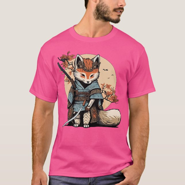 Camiseta Anime de Fox do Samurai Japonês Kawaii (Frente)