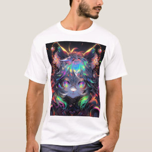 Camiseta Anime de Furto Rainbow Catgirl Adorável
