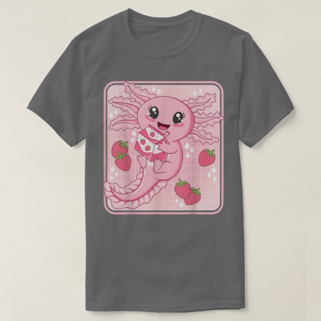 Camiseta Anime de Leite de Morango Rosa Kawaii Aesthet (Frente do Design)