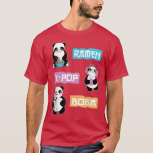 Camiseta Anime de Panda Cinto Ramen K-Pop Boba Bubble Tea W