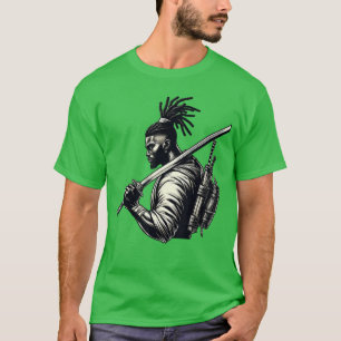 Camiseta anime de samurai afro-americano cartoon bushi japo