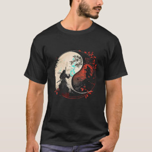 Camiseta Anime Do Japão Kitsune Samurai Ying Yang Retro A