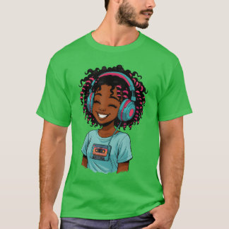 Camiseta Anime e Música Afro Menina Negra Mulheres Anime Áf