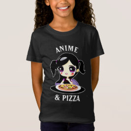Camiseta Anime e Pizza - Cartoon Preto e Púrpura