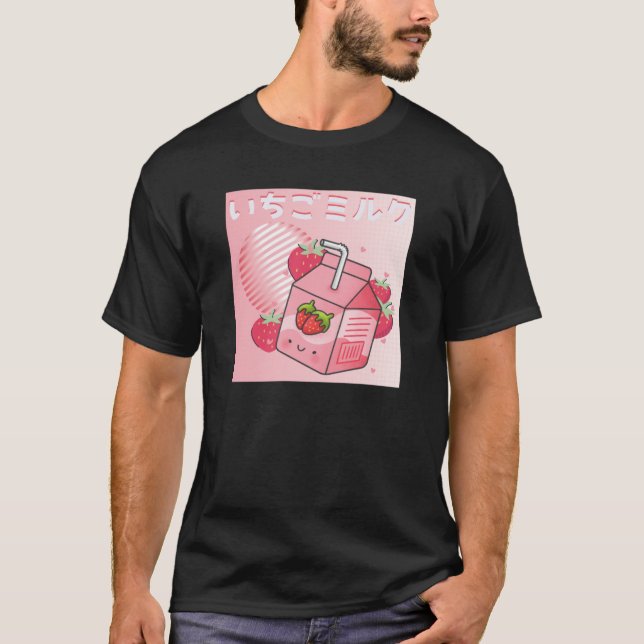 Camiseta Anime Estético Morango Milkshake Para Otaku (Frente)