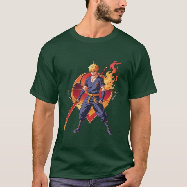 Camiseta Anime Flame Warrior - Design Epic Samurai (Frente)