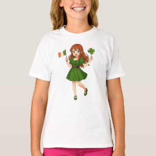 Camiseta Anime fofa ruiva dia de São Patrício