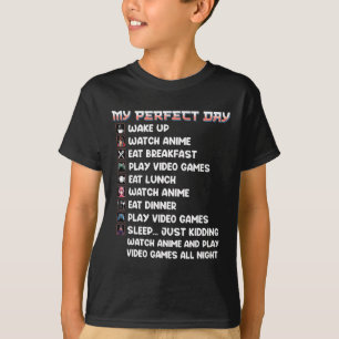 Camiseta Anime Gamer Mostra Meu Dia Perfeito Assistindo Ani
