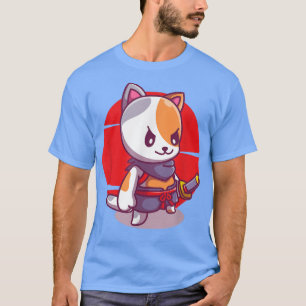 Camiseta Anime Gato Bonito Kawaii Cat Samurai Nekko