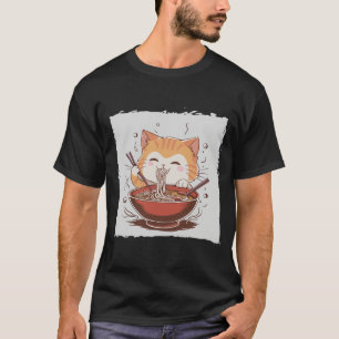 Camiseta Anime Gato Kawaii Comendo Macarrão Ramen-