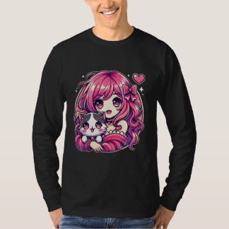 Camiseta Anime Girl and Cat Kawaii Manga Girl