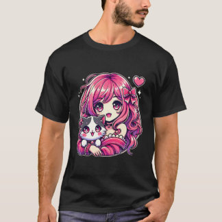Camiseta Anime Girl and Cat Kawaii Manga Girl