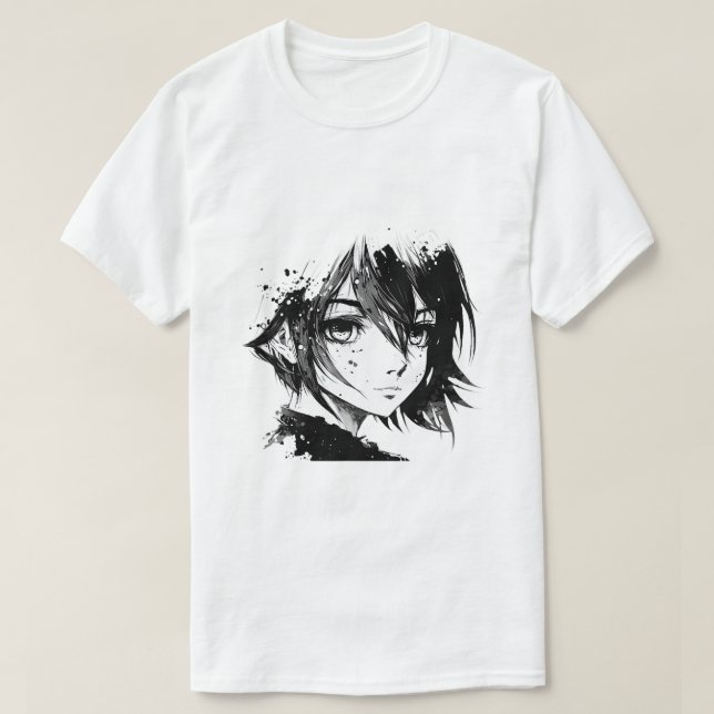 Camiseta Anime Girl Anime Envie um desenho de arte em tinta (Frente do Design)