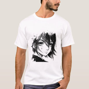 Camiseta Anime Girl Anime Envie um desenho de arte em tinta