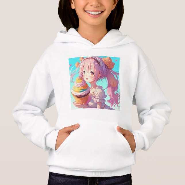 Camiseta Anime Girl com Cupcake Whimsical (Frente)