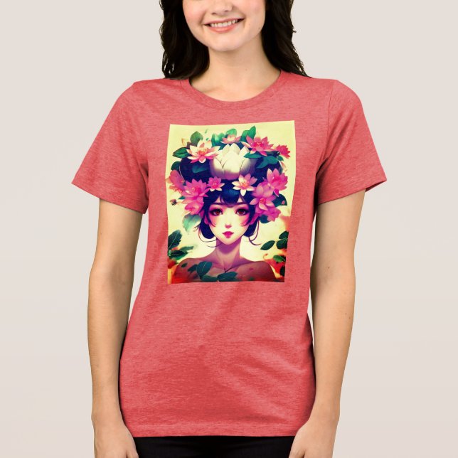 Camiseta Anime Girl Crowned with Lotus Blossoms (Frente)