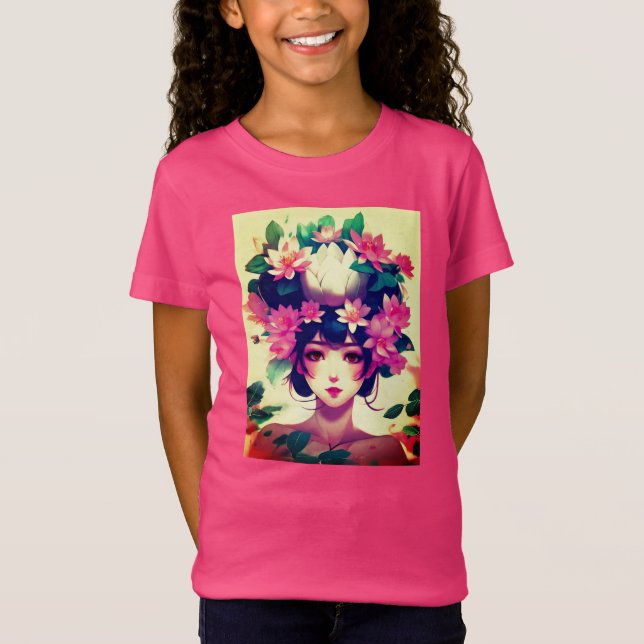 Camiseta Anime Girl Crowned with Lotus Blossoms (Frente)
