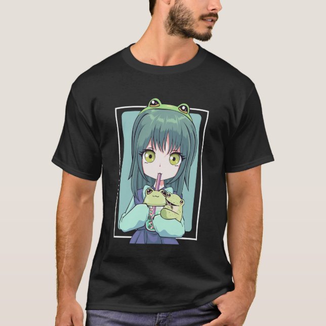 Camiseta Anime Girl for Frog Lovers and Kawaii Boba Tea Fro (Frente)