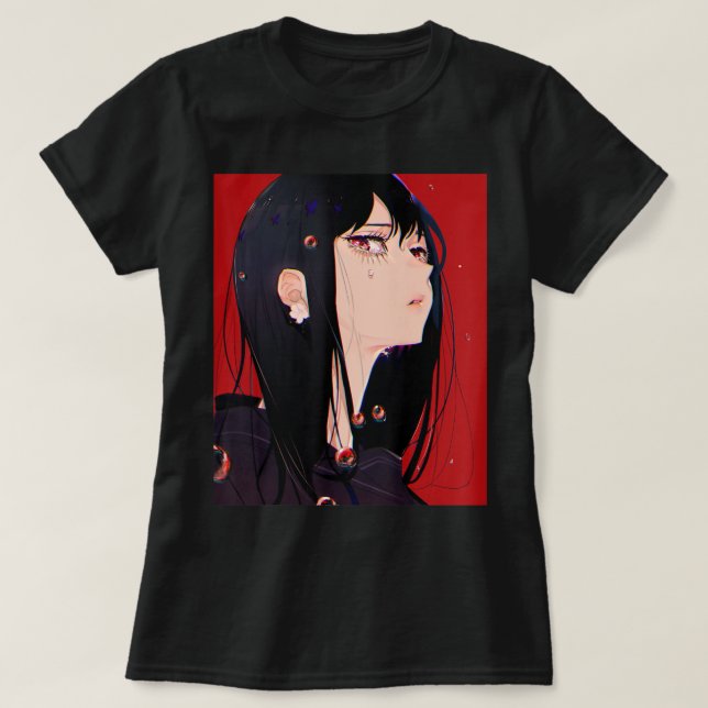 Camiseta Anime Girl Kawaii Waifu Aestética japonesa Manga O (Frente do Design)