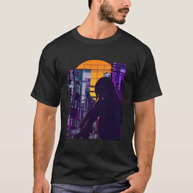 Camiseta Anime Girl Otaku Vaporwave Aesthetic Sad Anime (Frente)