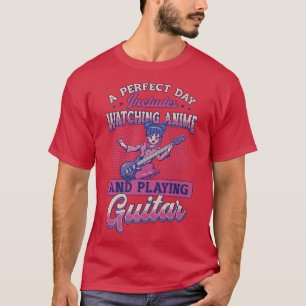 Camiseta Anime Girl Playing Guitar Watching Anime And Playi