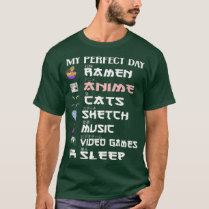 Camiseta Anime Girl ramen esboça o gato Música japonês jogo