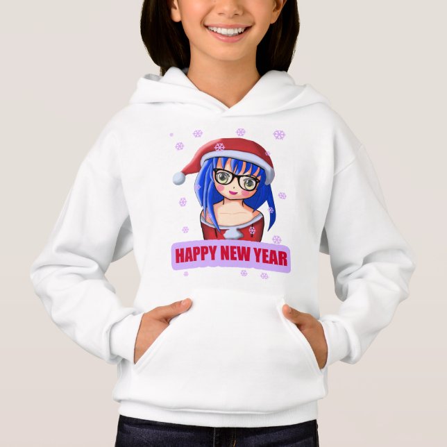 Camiseta Anime Girl Santa Hat Hoodie (Frente)