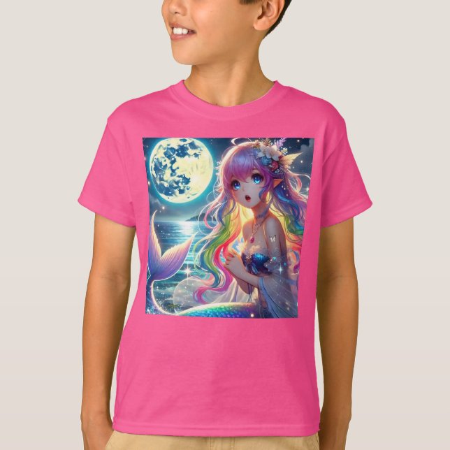 Camiseta Anime Girl Singing Moonlight Pixie Rainbow Mermaid (Frente)
