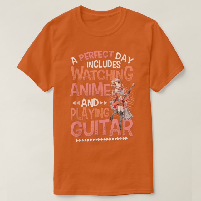 Camiseta Anime Girl Tocando Violão Assistindo Anime Tocando (Frente do Design)
