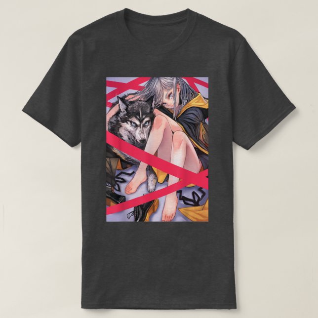 Camiseta Anime Girl Waifu Wolf Aestético Japonês Otaku (Frente do Design)