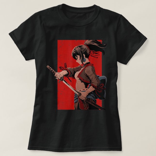 Camiseta Anime Girls Teens Samurai Waifu Japonês Otaku Kaw (Frente do Design)
