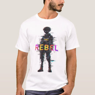 Camiseta Anime Glitch Art Futurista Rua Cyberpunk Rebelde