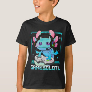 Camiseta Anime-Gótico do Jogador de Vídeo Axolotl Kawaii Pa