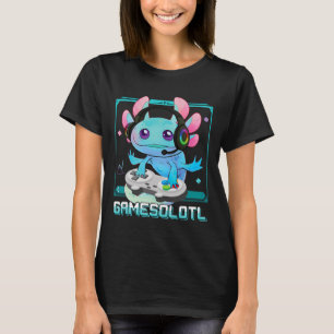 Camiseta Anime-Gótico do Jogador de Vídeo Axolotl Kawaii Pa
