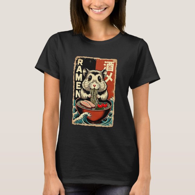 Camiseta Anime Hamster Eating Ramen Japanese Cute & Funny K (Frente)