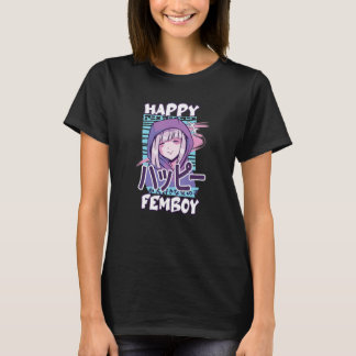 Camiseta Anime Happy Femboy com Happy no japonês - Fofo e