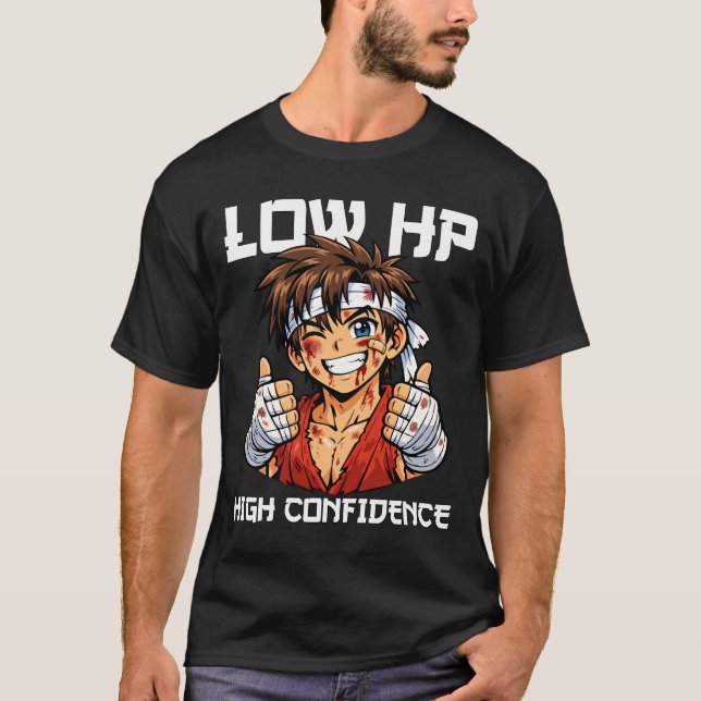 CAMISETA ANIME - HP BAIXO, CONFIANÇA ALTA (Frente)