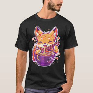 Camiseta Anime Japonês Bonito Kawaii Fox Comendo Raparigas