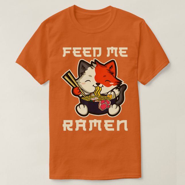 Camiseta Anime japonês Kawaii Ramen Noodles Cat (Frente do Design)
