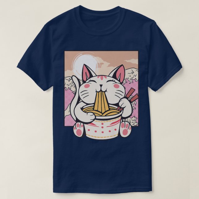 Camiseta Anime japonês Ramen Cat Kawaii Cute Coreano  (Frente do Design)