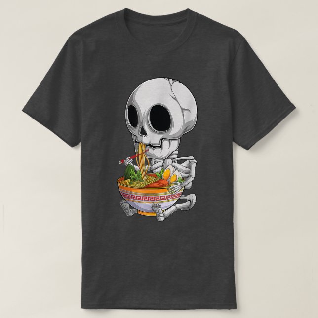 Camiseta anime japonês Skeleton Halloween ramen Foo (Frente do Design)