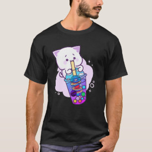 Camiseta Anime Kawaii Boba Galaxy Gato Planeta Chá Gota Go