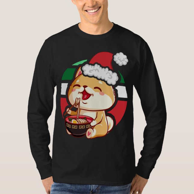 Camiseta Anime Kawaii Cachorro Shiba Inu Comendo Ramen Chri (Frente)