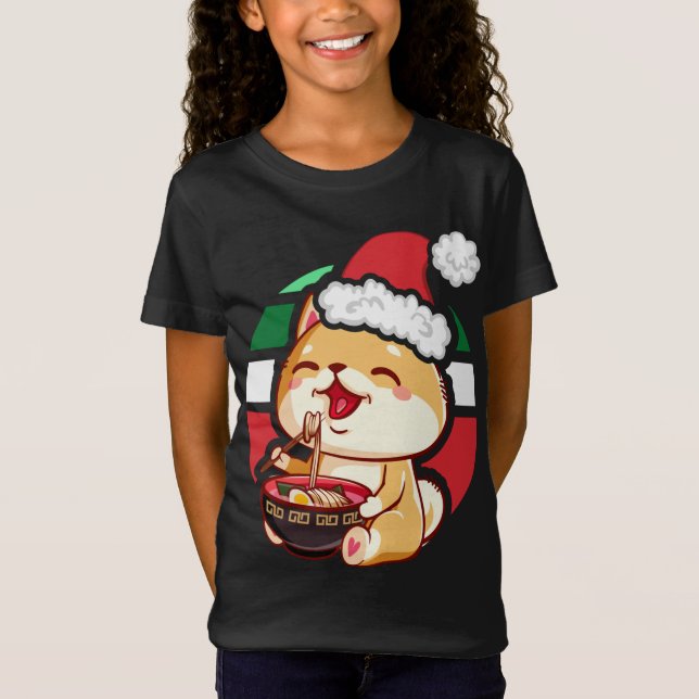 Camiseta Anime Kawaii Cachorro Shiba Inu Comendo Ramen Chri (Frente)