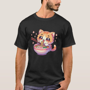Camiseta Anime Kawaii Cinto Comendo Ramen Noodles Mulheres