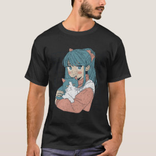 Camiseta Anime Kawaii Com Gatinho Ga Japão