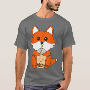 Camiseta Anime Kawaii Fox Boba Bebendo Tea Bubble Girls Ka